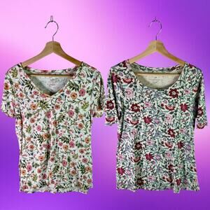 J. Jill Bundle 2 Size Medium Pima Cotton 1 S/S V-Neck 1 Scoop Elbow Sleeve Tees